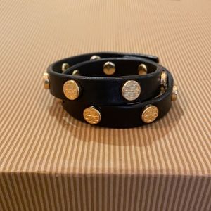Tory Burch leather wrap bracelet black and gold